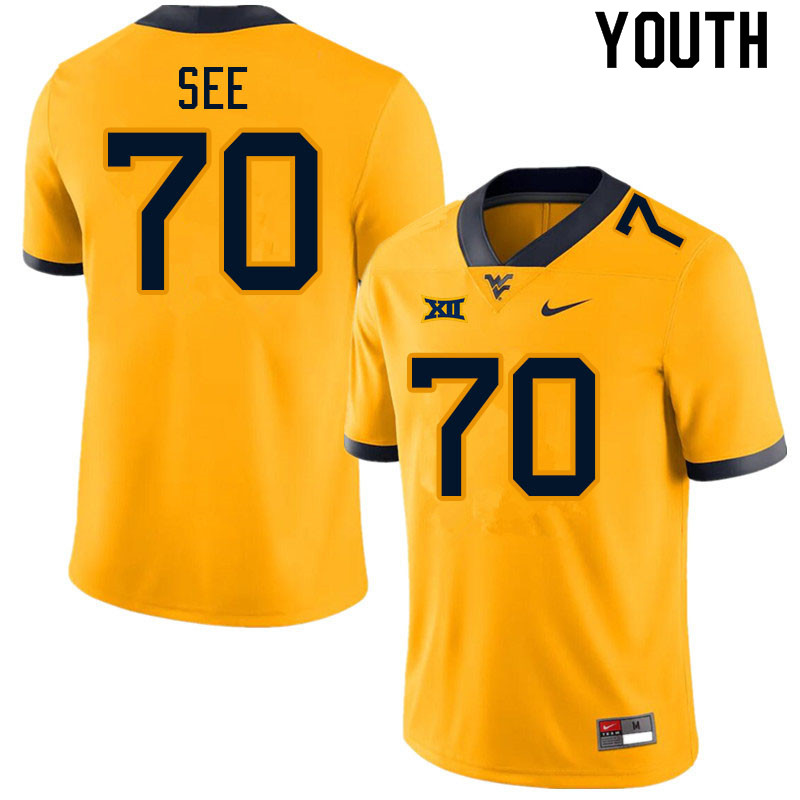 Youth #70 Shaun See West Virginia Mountaineers College Football Jerseys Sale-Gold - Click Image to Close